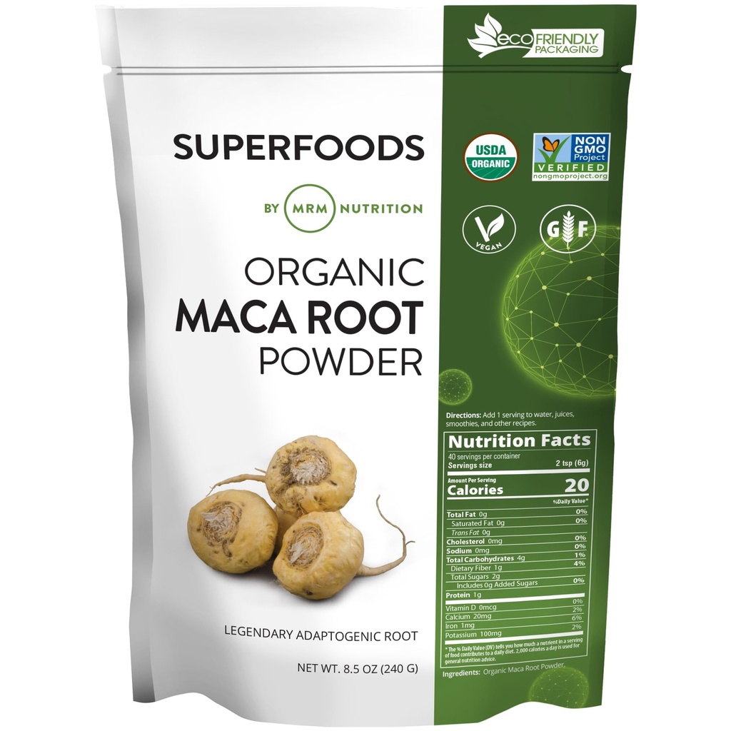 MRM Ernæring Organic Maca Root Powder | Superfoods | Adaptogen | Glutenfri + Vegan | 40 Serveringer