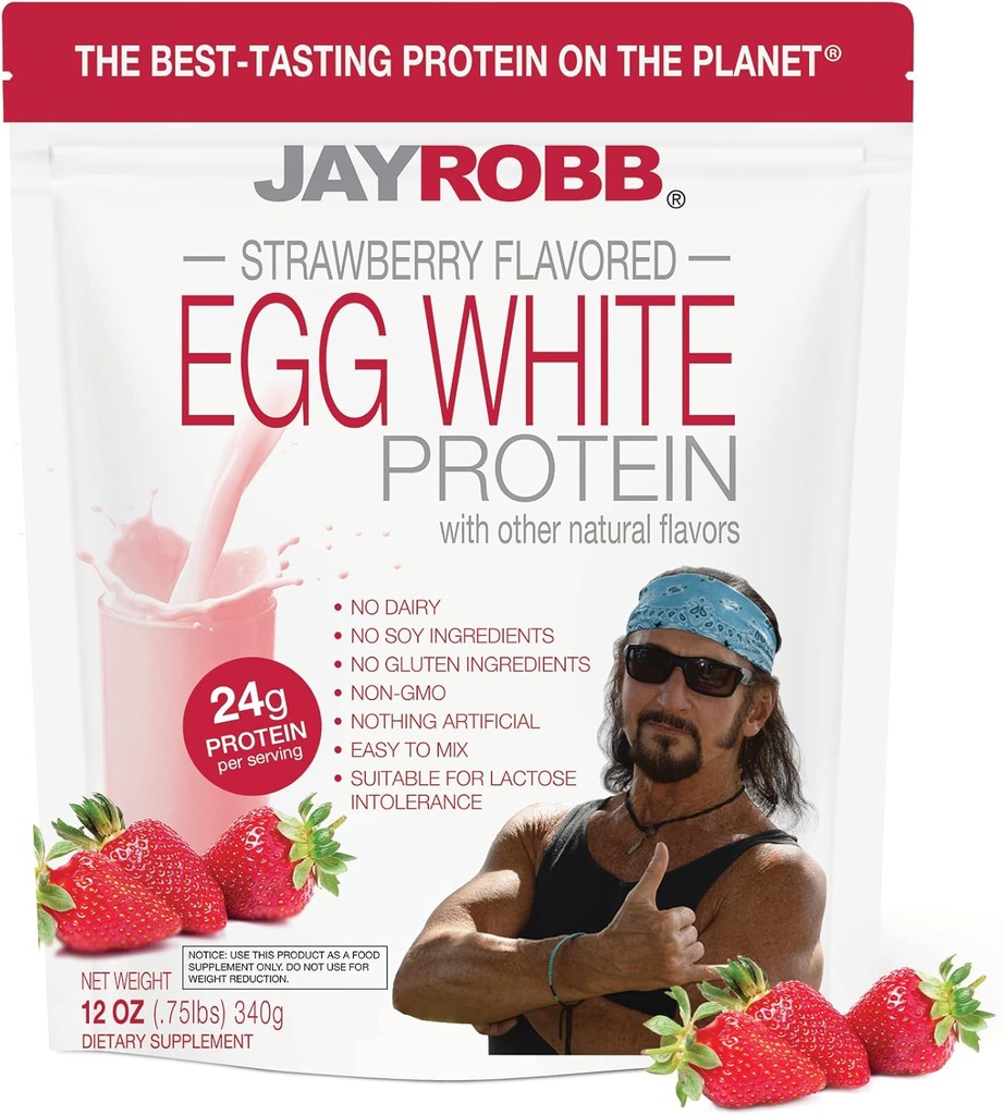 Jay Robb - Egg Hvitt Protein pulver, Utstrålende Delicious, Jordbær, 10 Serveringer (12 oz)