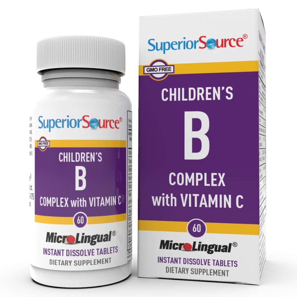 Superior Source Children?s B-kompleks med vitamin C - Multivitamin for hjertehelse støtte - Foline Acid Supplement for barn - Immun støtte formel med vitamin C - 60 Instant Oppløselige tabletter