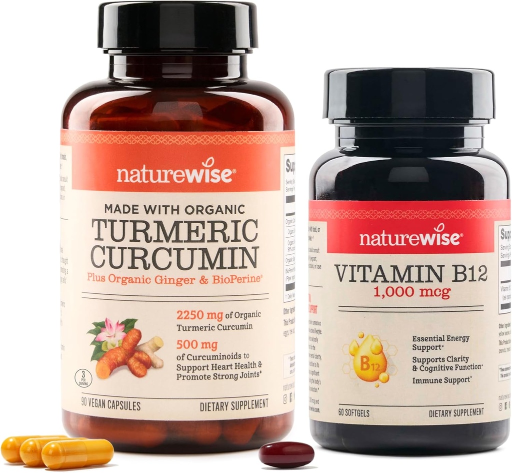 NatureWise Curcumin Turmeric 2250mg & Vitamin B12 1000mcg Softgels Felles støtte Energi nivåer 60