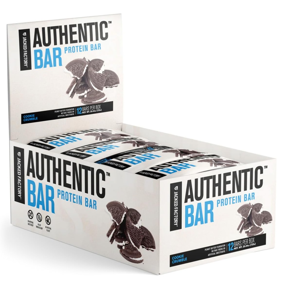 Autentisk Bar Cookie Crumble Protein Bars - Tastig Måltid Erstatning Energi Bars m/ 15g Whey Protein Isolate, Naturlige Sukker fra ren honning, Sunn Fett Peanut Smør Foundation - 12 Pack