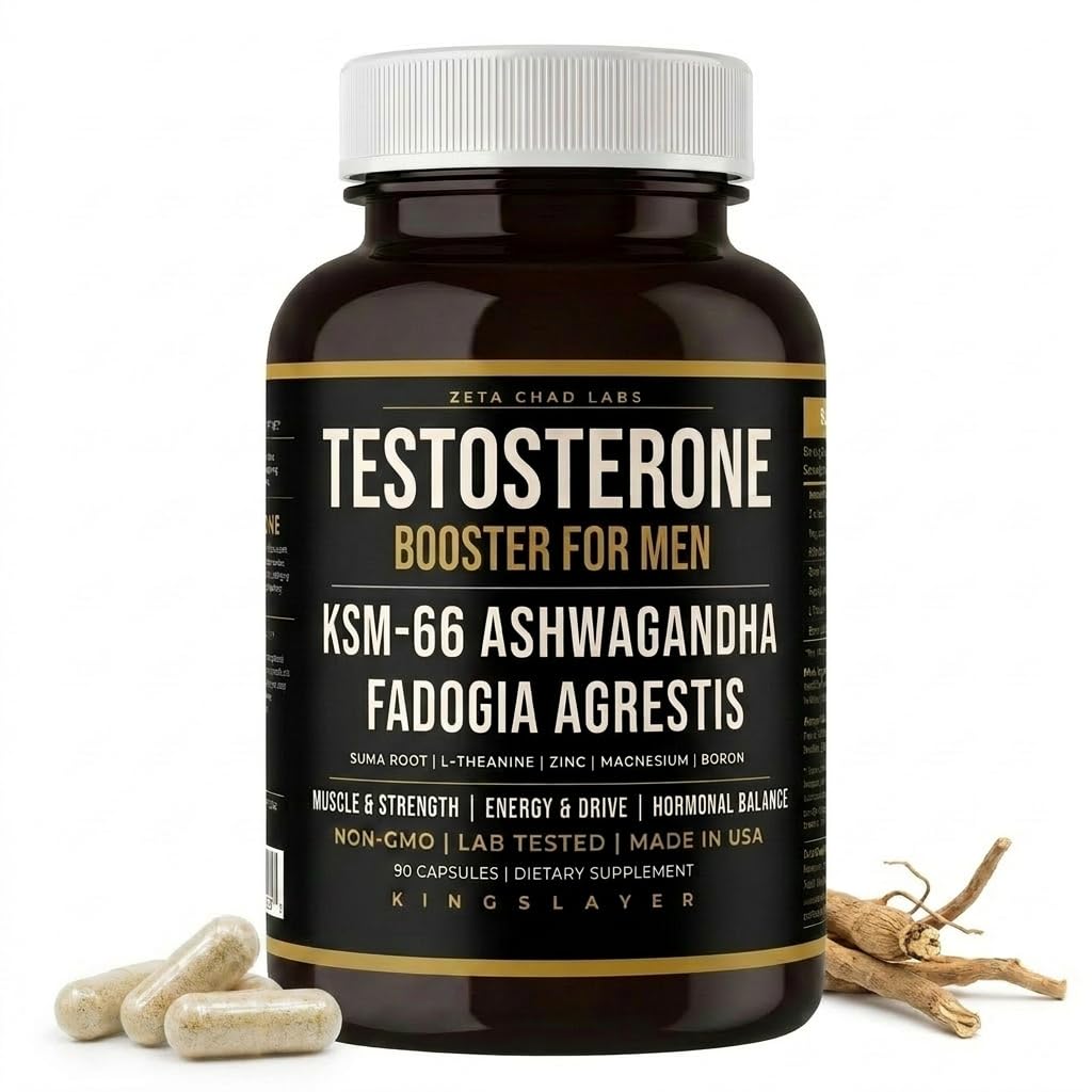Kingslayer: 7-i-1 Testosteron Booster for menn w/KSM-66, Fadogia, Suma Root, L-Theanin, Sink, Bor, Magnesium – Muskel, Energi, Libido & Focus