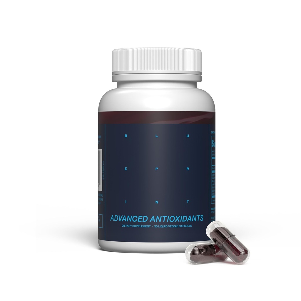 Blåtrykk Bryan Johnson Advanced Antioksidant Supplement – Lutein, Zeaxanthin, Lycopen, Vitamin K1, K2 – Vegan Capsules for Vision, Bone & Heart Support – Oppdatert Formula av Essential Softgels
