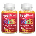 Føle store vitaminer Kids DHA Gummies med Omega 3 6 9, Vitamin C (2-Pack) | Støtter Sunn Hjernefunksjon, Visjon og hjerte helse | Glutenfri, vegetarisk | 60 gummier