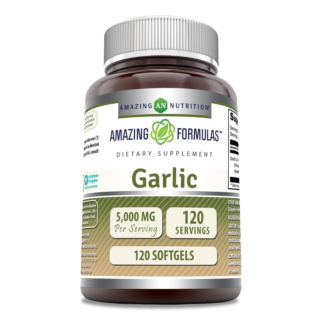 Amazing Formler hvitløk Supplement | 50 Mg Konsentrat (100:1) | 5000 Mg Ekvivalente | 120 Softgels | Ikke-GMO | Glutenfri | laget i USA