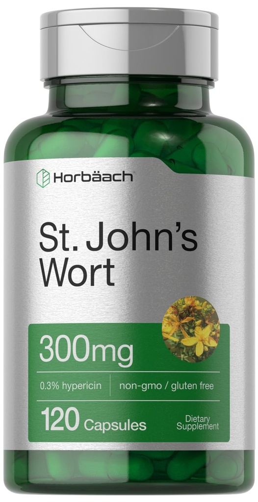 Horbäach St John's Wort Capsules 300 mg | 120 greve | Ikke-GMO, Glutenfri | Herbal ekstrakt
