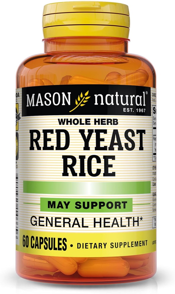 MASON NATURAL rød yeast ris, støtter hjerte helse og blod sirkulasjon, Herbal Supplement, 60 kapsler