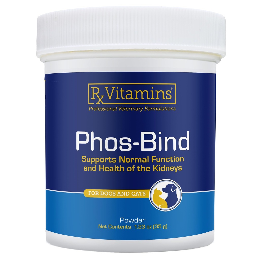 Rx vitaminer Phos-Bind - Njurestøtte Supplement pulver - Fosfat Binder for katter og hunder for nyrehelse - støtter normal nyrerense og essensiell nyrepleie - 35g
