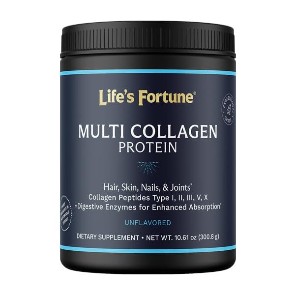 Multi collagen Peptider Typer I, II, III, V & X Hydrolysert Proteinpulver – Grass-Fed, Blande med Digestive Enzyme – for hud, hår, negler, ledd og gut helse, ubesmittet