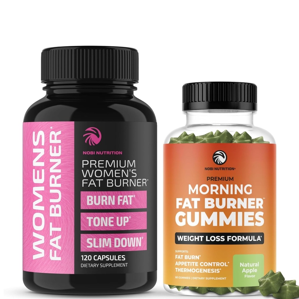 Fettforbrenning Gummier og kosttilskudd kvinner | Komplett vekttap støtte med grønn te og bringebær ketoner | Appetitt Suppressant, metabolisme booster, og Belly fett Reducer | 60 gummier & 120 piller