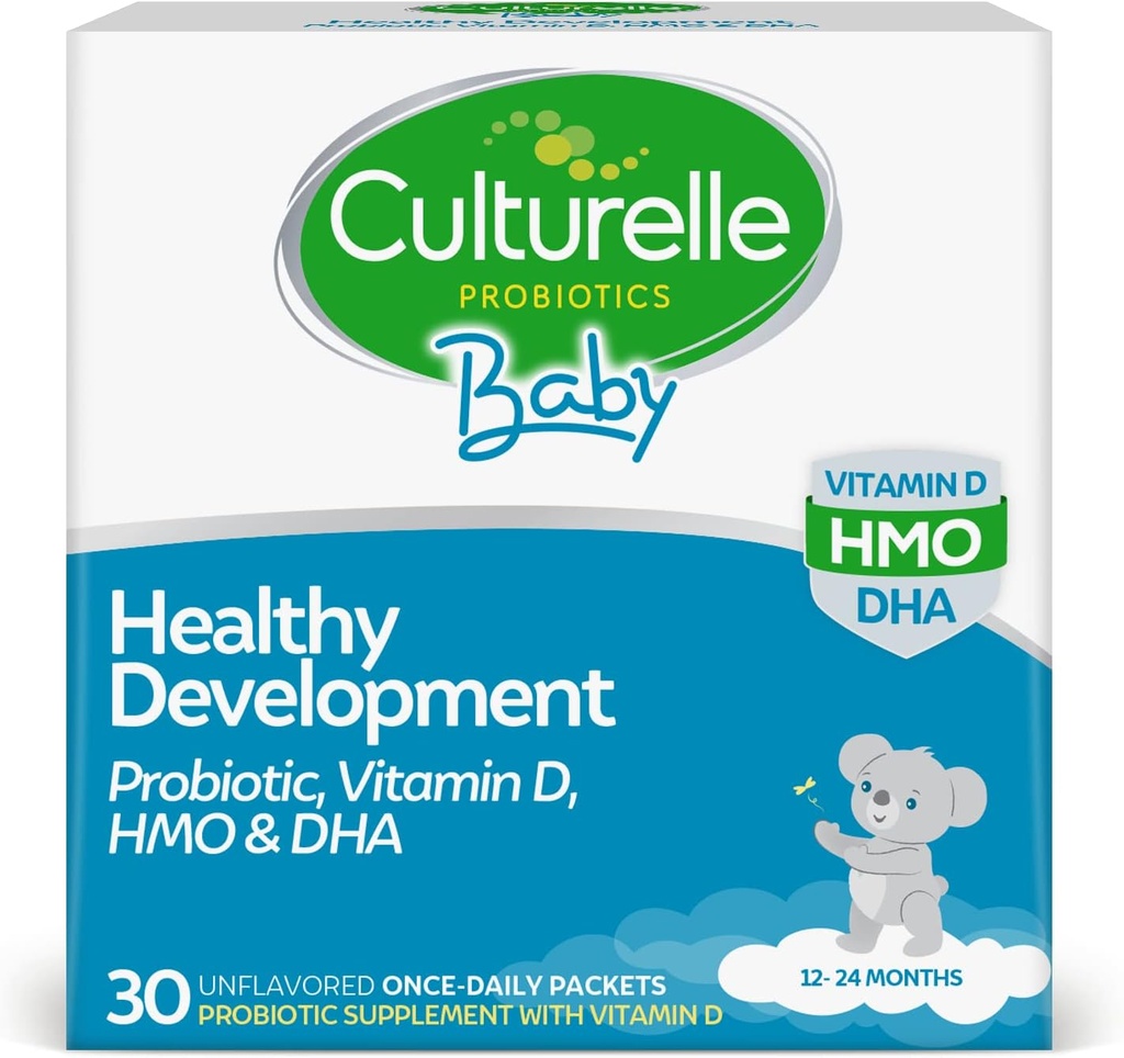 Culturelle Baby Sunn Development Probiotic, vitamin D, HMO og DHA Packets, bidrar til å fremme et sunt immunsystem og digestivsystem* i babyer og barn alder 1+, Glutenfri og ikke-GMO, 30 greve (pakke med 1)
