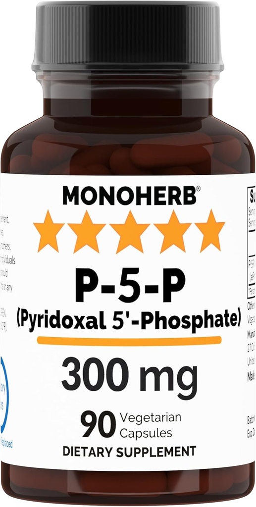 MONOHERB Pyridoxal 5-fosfat 300 mg - 90 vegetariske kapsler - P5P Aktivert vitamin B6 - Biologisk tilgjengelig