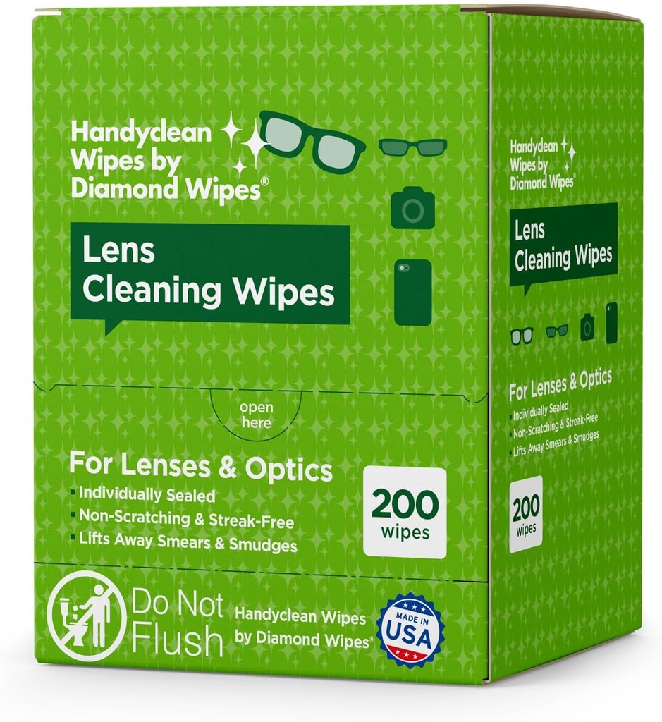 HandyClean Pre-Moisted Lens Rengjøring Tørker, brille tørker, skjerm tørker, 200 ct 6 x 5 inches Individuelt pakket linse renere tørker