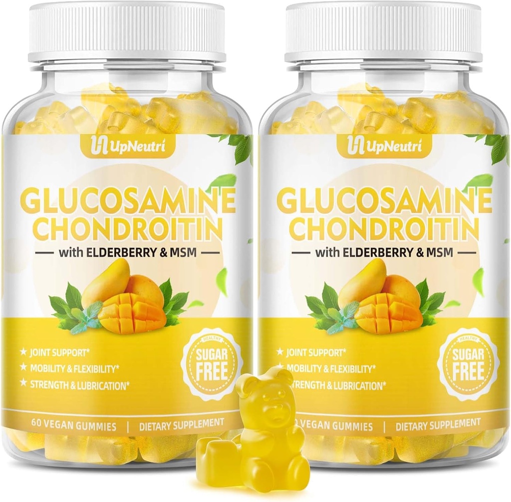 Sugar Free Glucosamine Chondroitin Gummies, Extra styrke 1500mg glucosamin med Chondroitin MSM & Elderberry & Turmeric, Felles støtte supplement for menn og kvinner flytte gratis felles helse