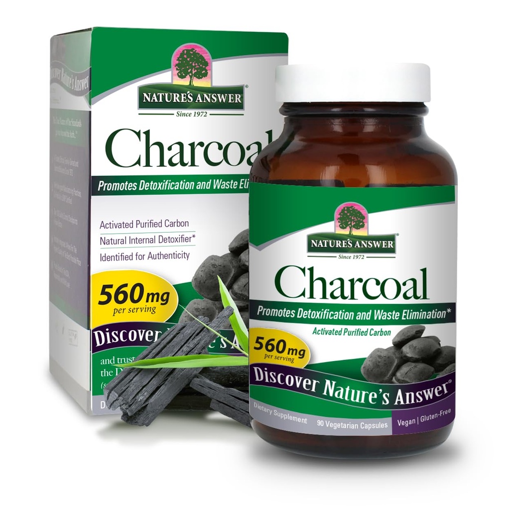 Naturens svar Aktivert Charcoal 90-Kapsules | Fremmer naturlig avgifts- og avfallsavskaffelse | Vegan, Gluten & alkohol-fri, Ingen preservativer | Single Count
