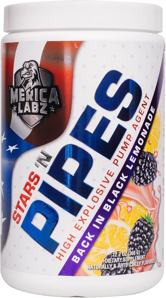 'Merica Labz Stars 'N Pipes High Explosive Pump Agent, Stimulant-Free, 6G L-Citrulline, 20 Services (Back in Black Lemonade)