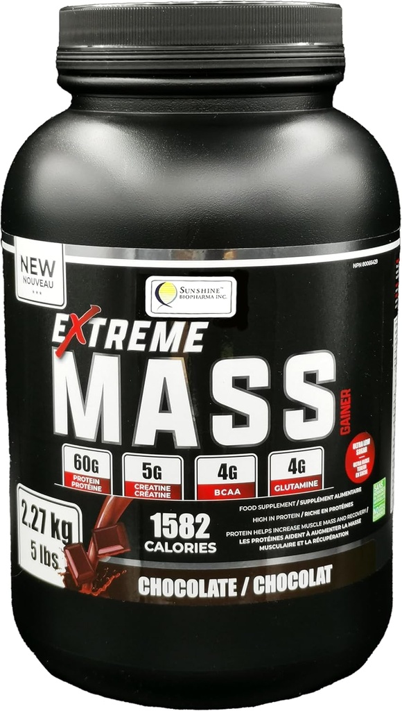 Ekstrem Mass Gainer Muscle Builder, 5 lbs (2,27 kg) Lav sukker høy kalorier for Intense Workouts