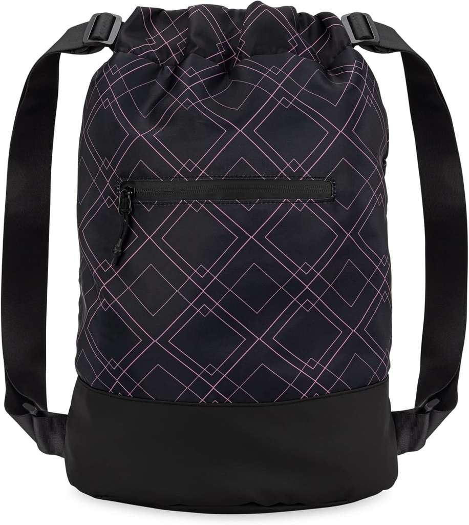 Flex Cinch tegnestreng Gym veske for kvinner med grafiske designer | Holdbar lettvekts gym cinch vesker | Flott for Gym veske, reisende og overnattinger | Svart/Rose - Geometrisk