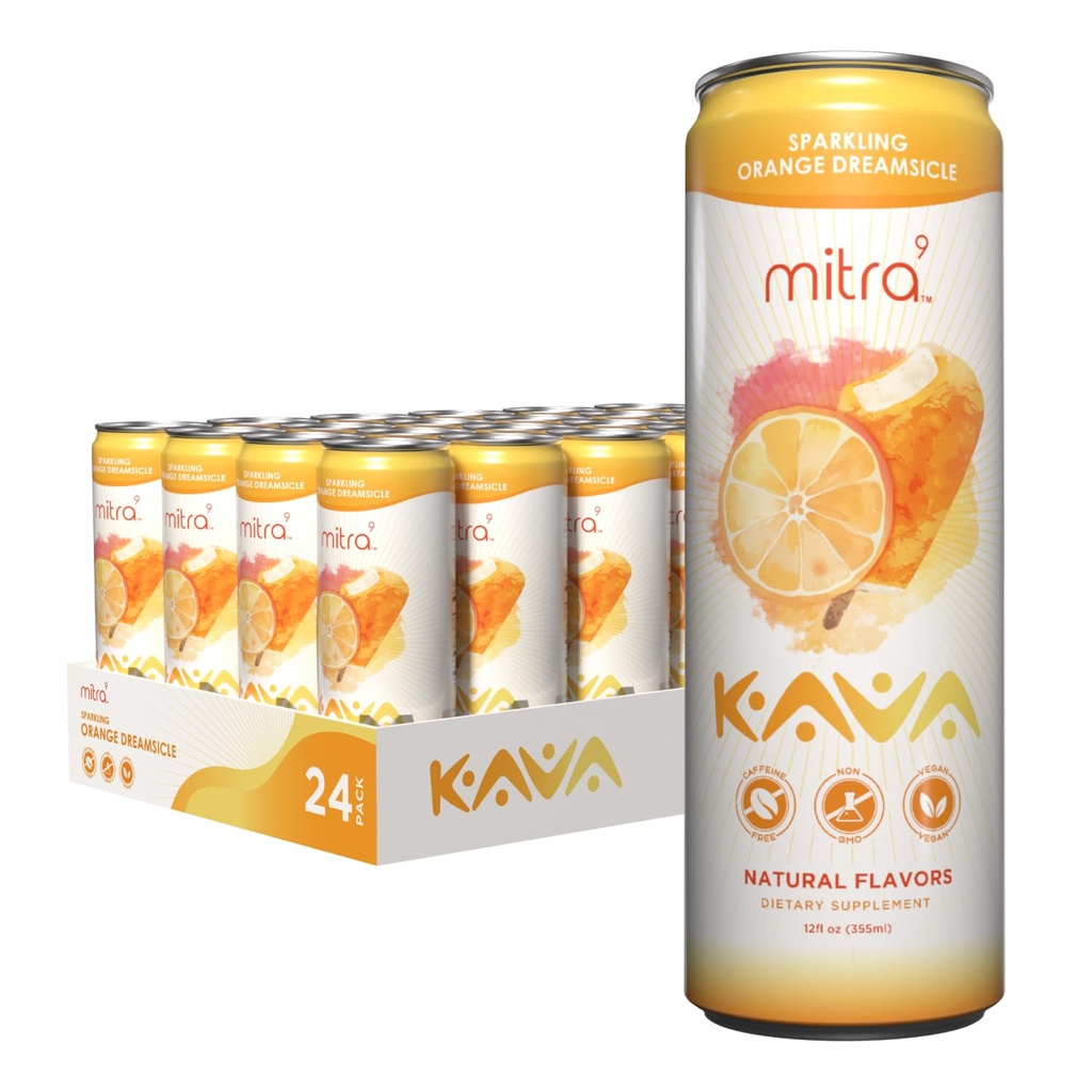 MITRA-9 Botaniske Drikkevarer - Orange Dreamsicle Sparkling Kava Drikke Med Kava Root Extract - Mood Enhancer - Plant Basert - fremmer naturlig ro og klarhet (12 fl. Oz) (24)