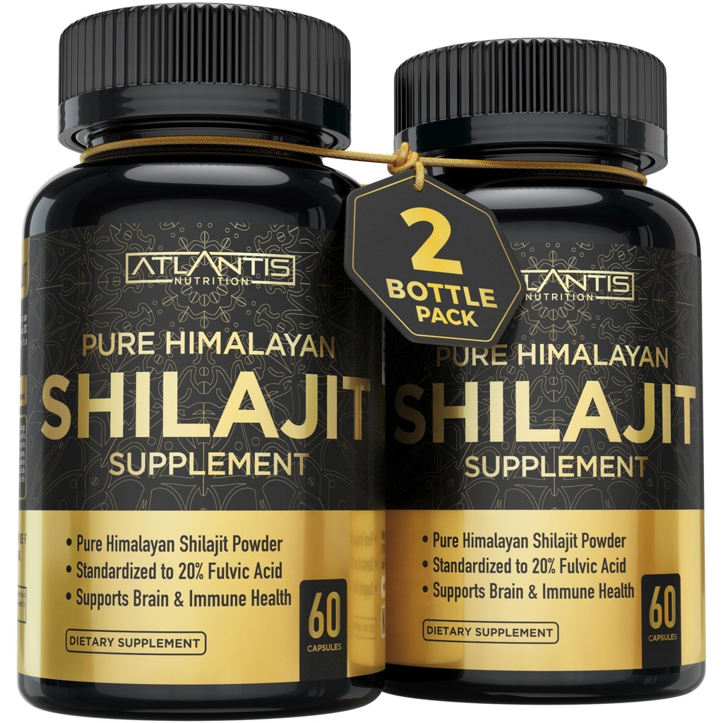 Atlantis Ernæring Himalayan Shilajit Kapsler Formulert med 20% Fulvsyre | 1000MG Per Serving — 10:1 Ekstrakt | USA laget | Himalayan Shilajit Supplement for menn og kvinner | 120 Kapsler