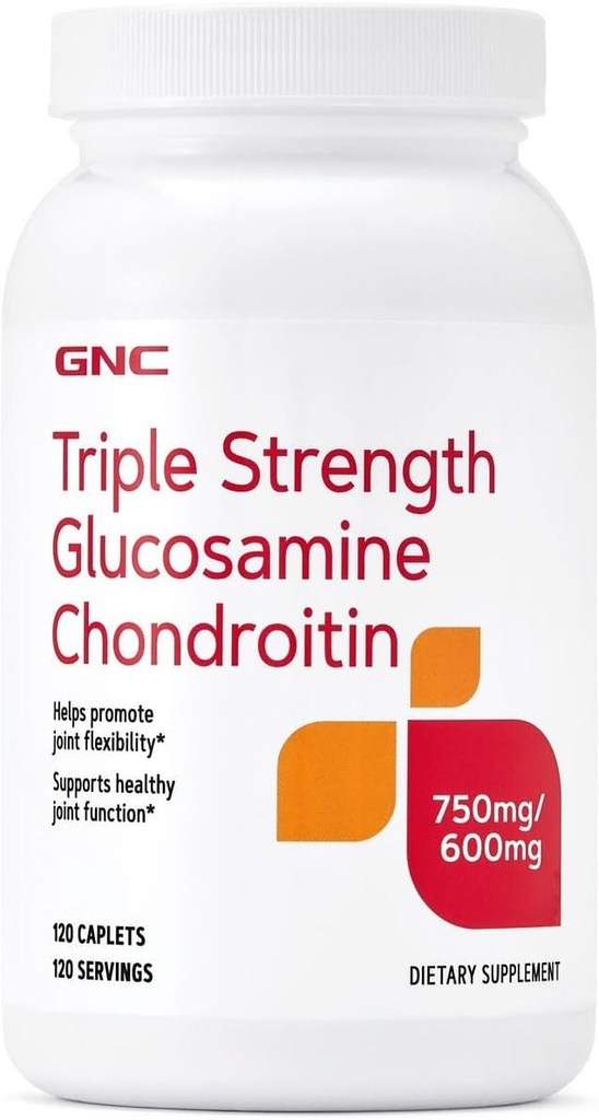 GNC Triple Styrke Glucosamine Chondroitin 750 mg/600 mg, 120 Caplets, støtter sunn felles funksjon