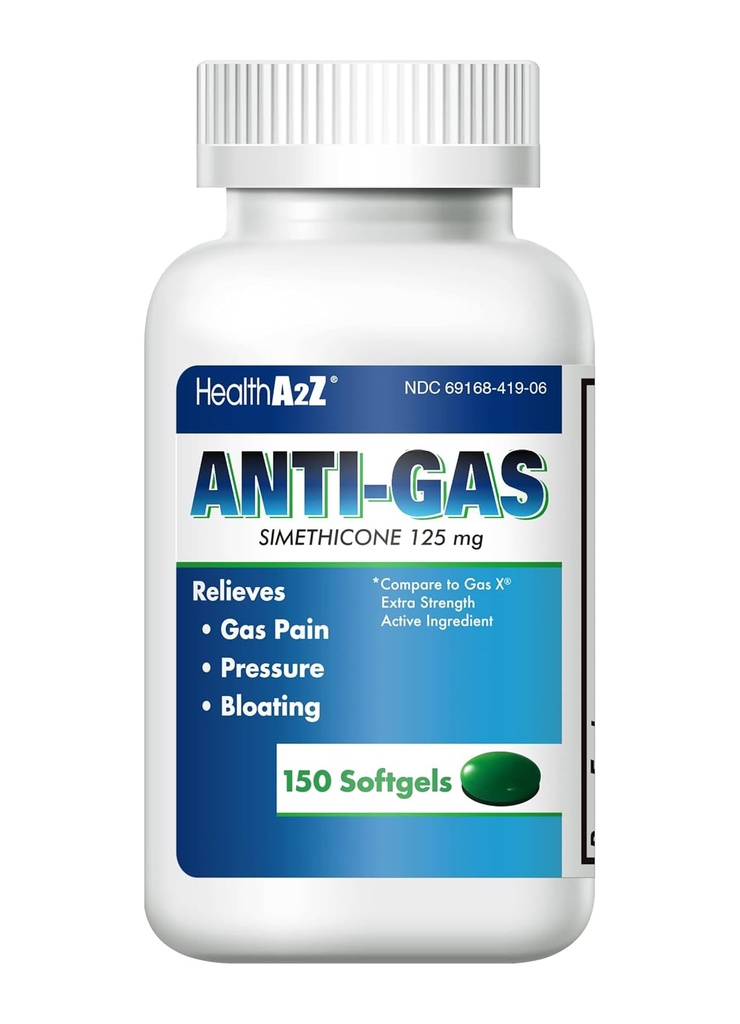 HealthA2Z® Gassrelieff Simetikon | 125 mg | Belaster fra Mage Discomfort og Gas | Anti flatulens | Belaster gass raskt og glatt (150 greve (Pack of 1))