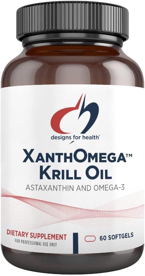Designs for Helse XanthOmega - Krill Olje med 12 mg Astaxanthin - Antioksidant, Fosfolipider + EPA/DHA Omega 3 - Cardiovaskulær, Hud + Øye Helse Supplement (120 Softgels)