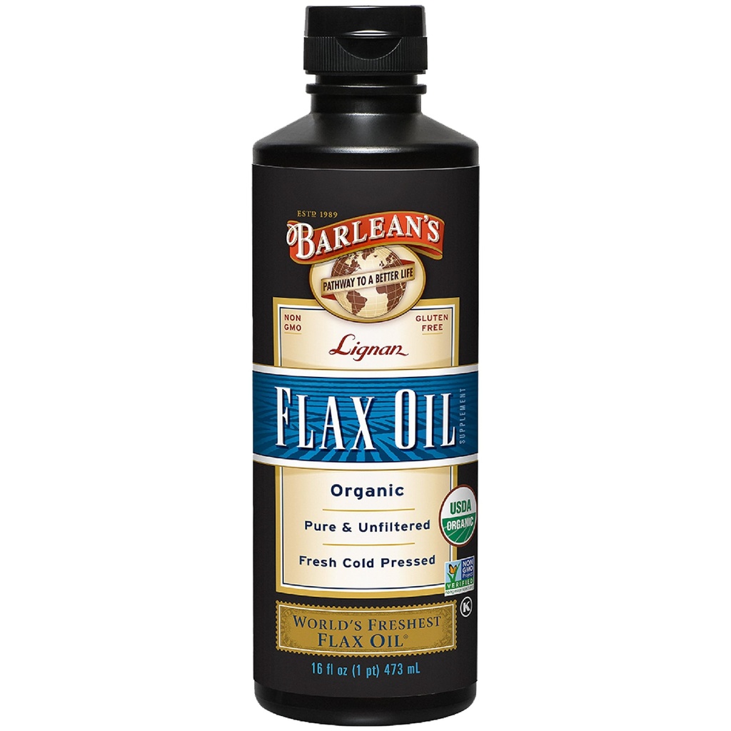 Barlean's Organic Lignan Omega 3 Flaxfrø olje flytende kosttilskudd for menn og kvinner, Cold Press Flax frø, 7230mg ALA fettsyre, vegansk og glutenfri, 16 oz