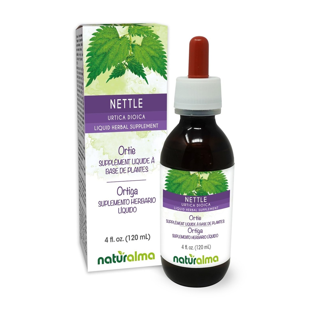 Naturalma Nettle (Urtica dioica) Leaf og rot alkohol-fri tinktur - 4 fl oz flytende ekstrakt i Drops - Herbal Supplement - Vegan