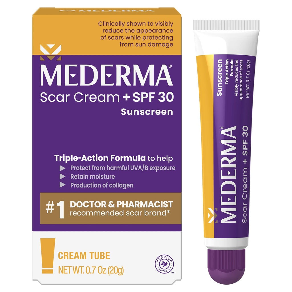 Medderma Scar Cream Plus SPF 30 - Avansert arbehandling, beskytter mot solskader, reduserer utseendet på arr fra Acne, Burns, kirurgi og skade, 0,7 oz