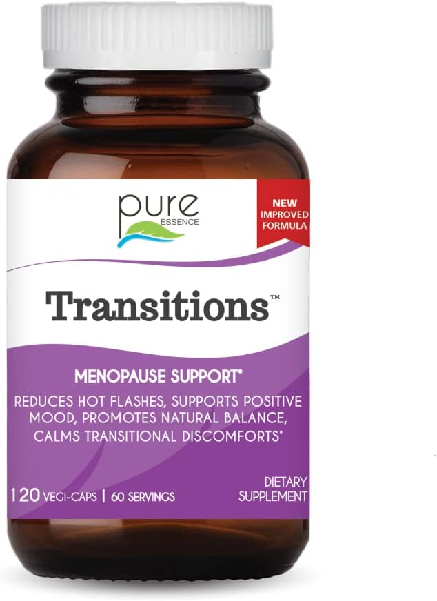 Pure Essence Labs Transisjons Vitaminer For Kvinner, Naturlig Menopause Relief Supplement for å fremme hormonbalanse, Reduser Hot Flashes, Mood Swings & Night Sweats, 120 Kapsler