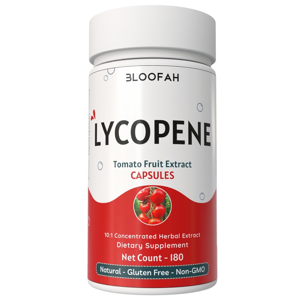 Lycopen Tomato Extract 500mg Kapsler  Natural Naturlig Lycopen Rikt Herbal Supplement | naturlig forekommende karotenoid | 100% ren, ikke-GMO & Glutenfri formel - 180 greve