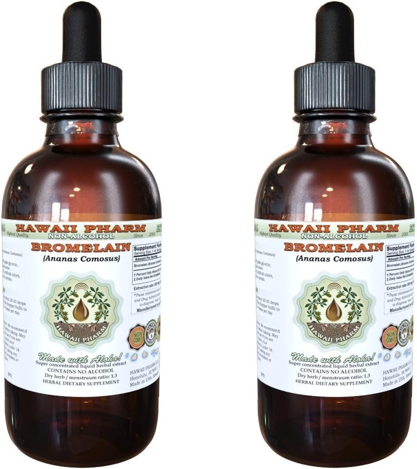 Bromelain alkohol-fri flytende ekstrakt, Bromelain (Ananas Comosus) tørket pulver glykeritt Hawaii Pharm Naturlig Herbal Supplement 2x4 oz
