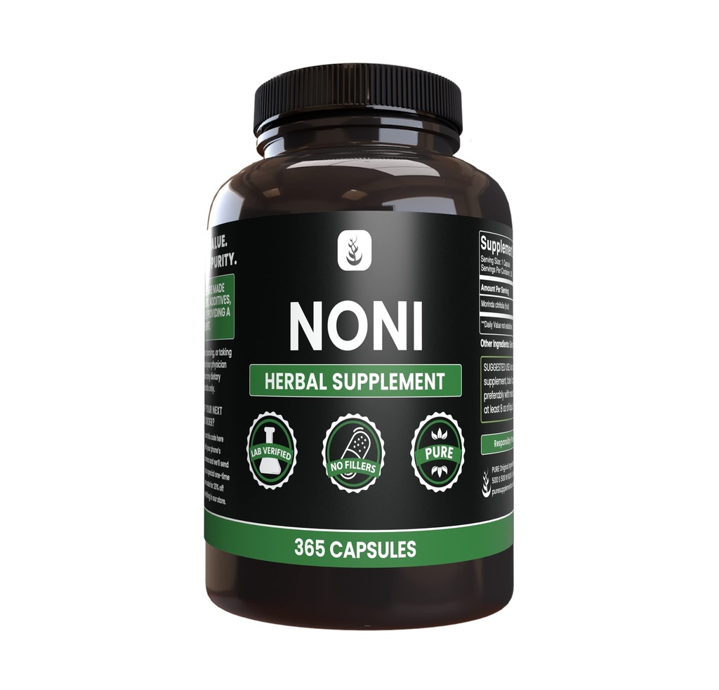 PURE ORIGINALE INGREDIENTS NONI (365 kapsler) Ingen magnesium eller Rice fyllstoffer, alltid ren, Lab verifisert