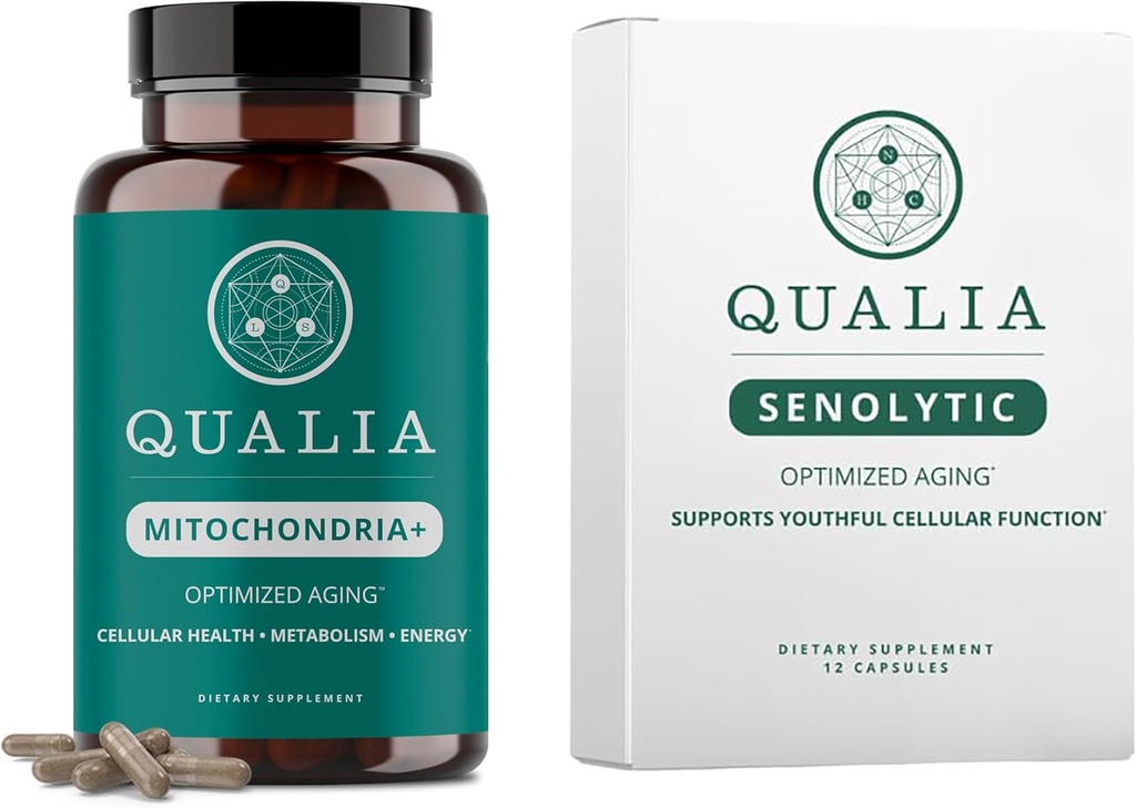 Qualia Life Sciences Bundle Qualia Mitochondria + & Qualia Senolytisk, Aging Kosttilskudd som støtter optimal cellereparasjon og refenasjon