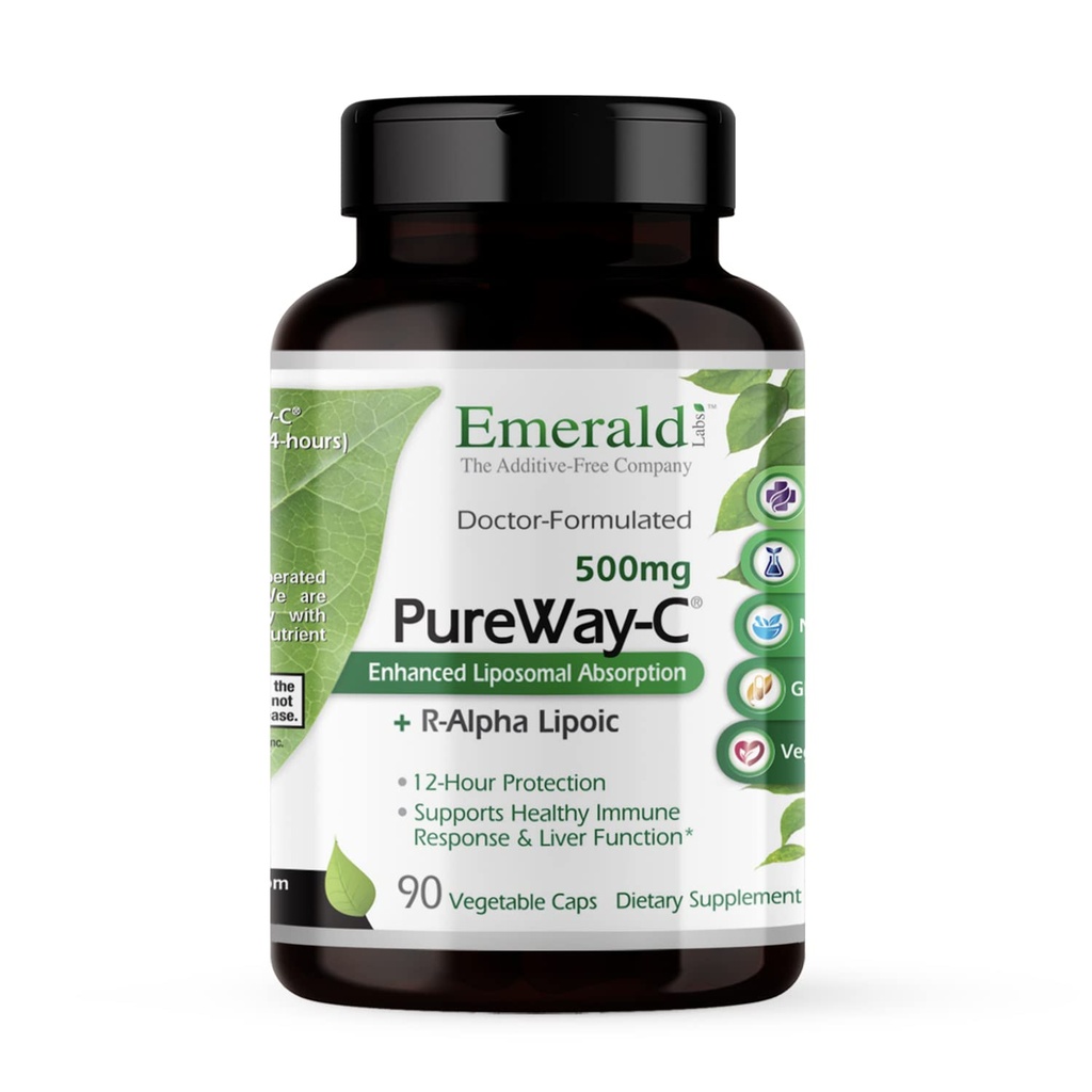 EMERALD LABS PureWay-C - Liver & Immune Støtte Supplement med R-Alpha Lipoic Acid * - Fastabsorberende vitamin C - 90 Grønnsaker Kapsler (45-dagers forsyning)