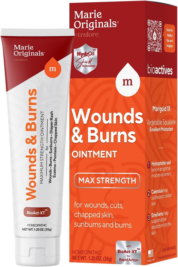 Marie Originals Alt-Naturlig hudreparasjon og brenne krem ointment | Førstehjelp Ointment | Akselerere sårhealing for generelle sår, kapsede hender, kalde sore, Eczema, Psoriasis & Burn. 1.25oz