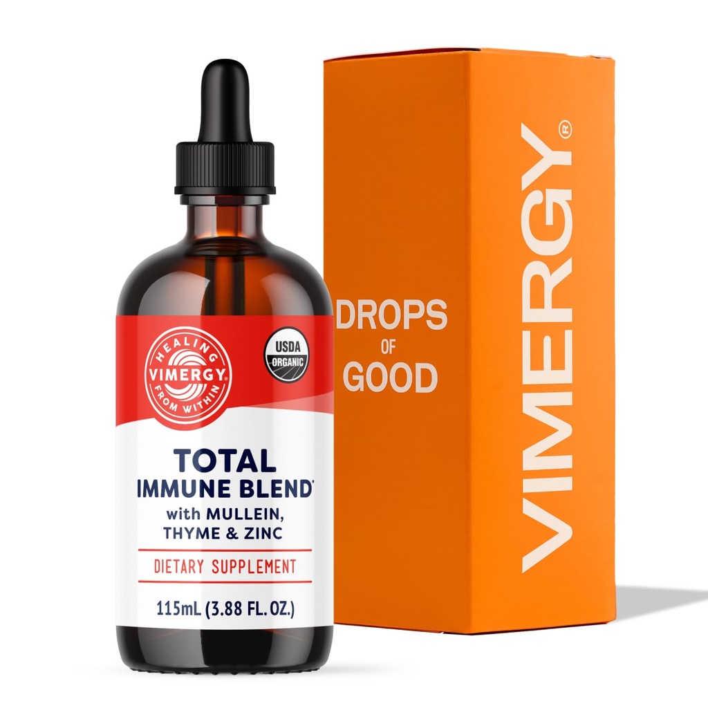 Vimergy Total Immune Blend* Flytende Supplement, 57 Serverer rask-absorberende immun støtte - All-Season, Sink, Thyme og Mullein Drops Non-GMO, Vegan, USDA Organic, Immunity Support for voksne (115 ml)