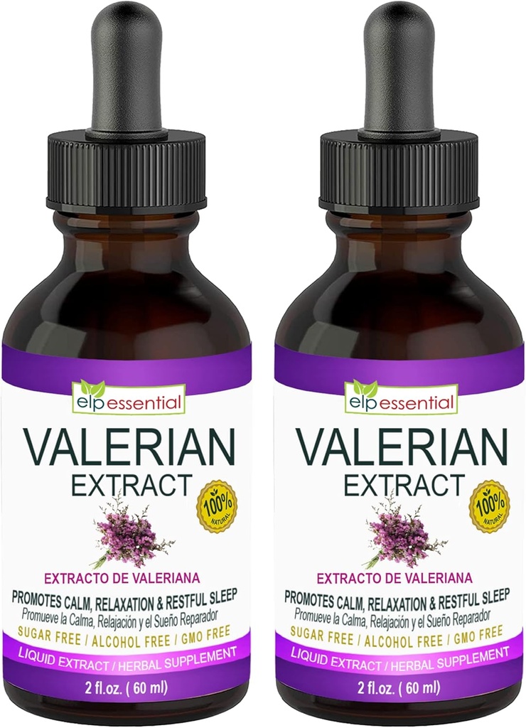 ELP ESSENTIAL Valerian Root Extract Drops ® 2 fl oz | Sukkerfri, alkoholfri, ikke-GMO Glutenfri væske 2 Pack