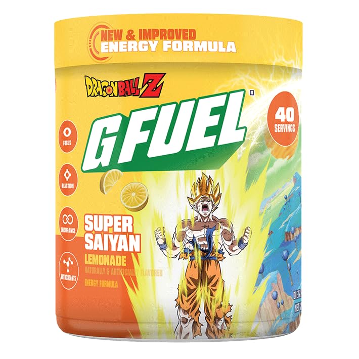G Drivstoff Dragon Ball Z energi drikke pulver, pre trening koffein blanding for spill, sukker gratis fokus amino, vitamin + antioksidanter, 9,9 oz (Lemonade, 40 serveringer)