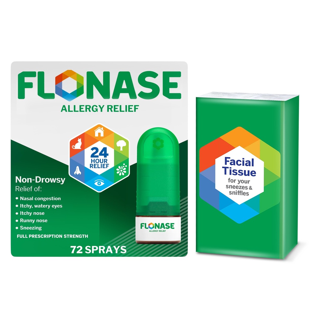 Flonase Allergy Relief Nasal Spray, 24-timers ikke-Drowsy Multi-Simptom Relief - 72 Sprays pluss bonus pakke med tubes