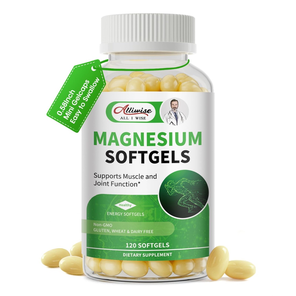 Magnesium Glycinate 500mg Softgels Supplement, liten lett å svelge Magnesium Gelcaps høy absorpsjon for nattben og leep støtte, muskel & ben, rolig, ikke GMO, 120 Gelcaps, 60 dagers forsyning