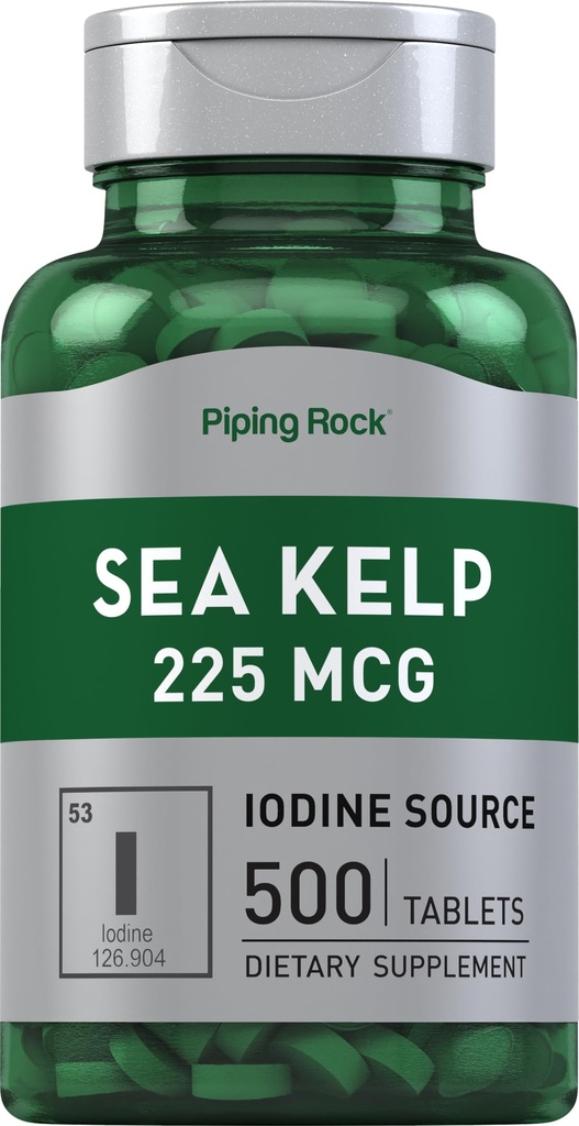 Piping Rock Sea Kelp Kosttilskudd ® 225mcg ® 500 tabletter ikke-GMO, Glutenfri