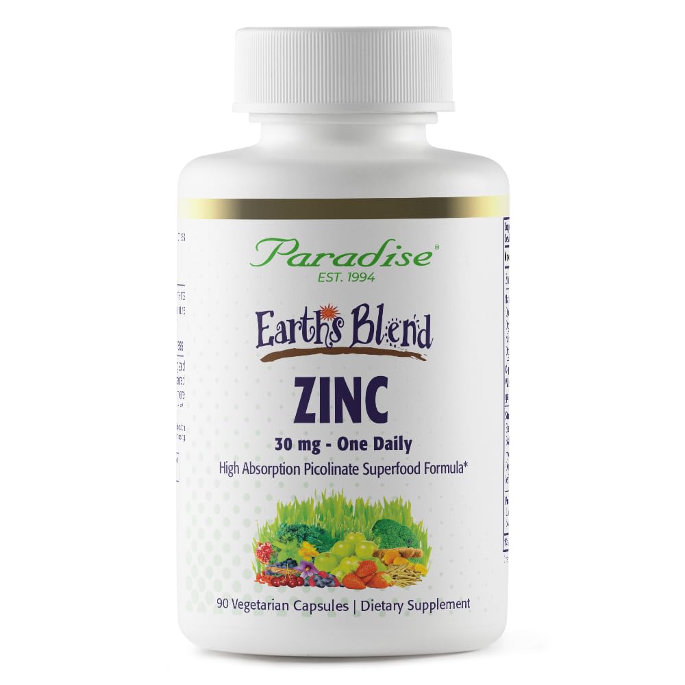 Paradise Herbs Sink Supplements med Picolinat og Natures C, for immunstøtte, Super Potent, Ultra ren, Glutenfri, Ikke-GMO, Vegan, 30 mg, 90 kapsler