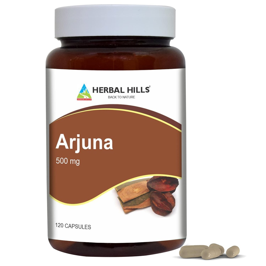 HERBAL HILLS Arjuna Kapsler (Terminalia Arjuna) | 120 greve (500 mg) | Standardisert ekstrakt velvære og helsetilskudd med Arjuna Bark Extract