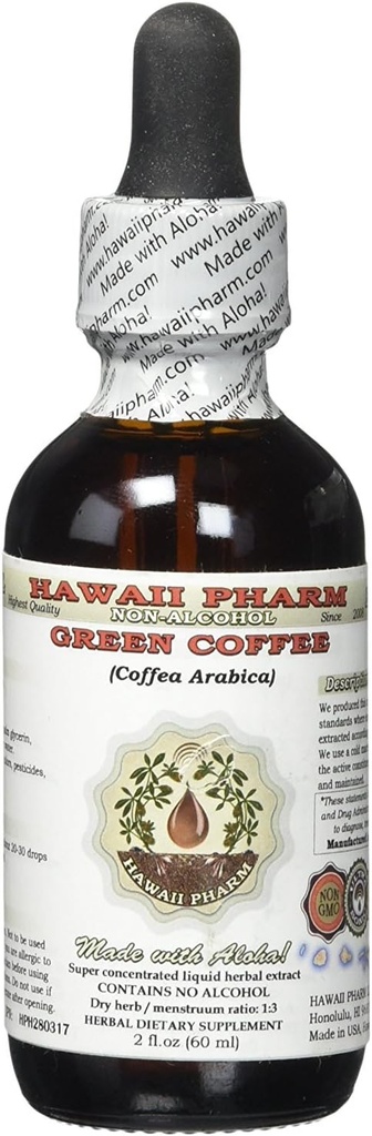 Grønn Kaffe alkohol-fri flytende ekstrakt, Grønn Kaffe (Coffea Arabica) Tørket Bean Glycerite Hawaii Pharm naturlig Herbal Supplement 2 oz
