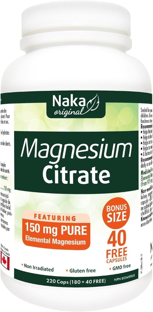 Naka Magnesium Citrat, 220 kapsler