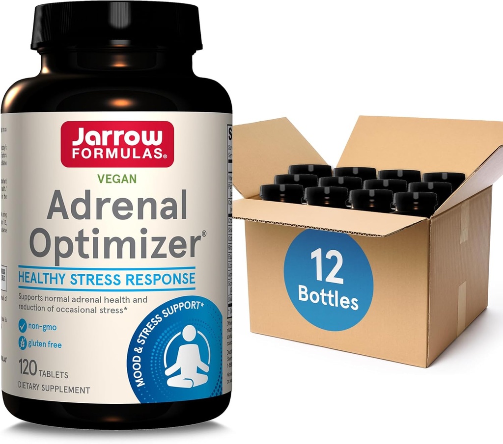 Jarrow Formler Adrenal Optimizer med Ashwagandha, Kamille og Schizandra Extract, støtter reduksjon av anledningsstress, 120 Vegan Tabletter, 60 dagers forsyning (pakke AV12)