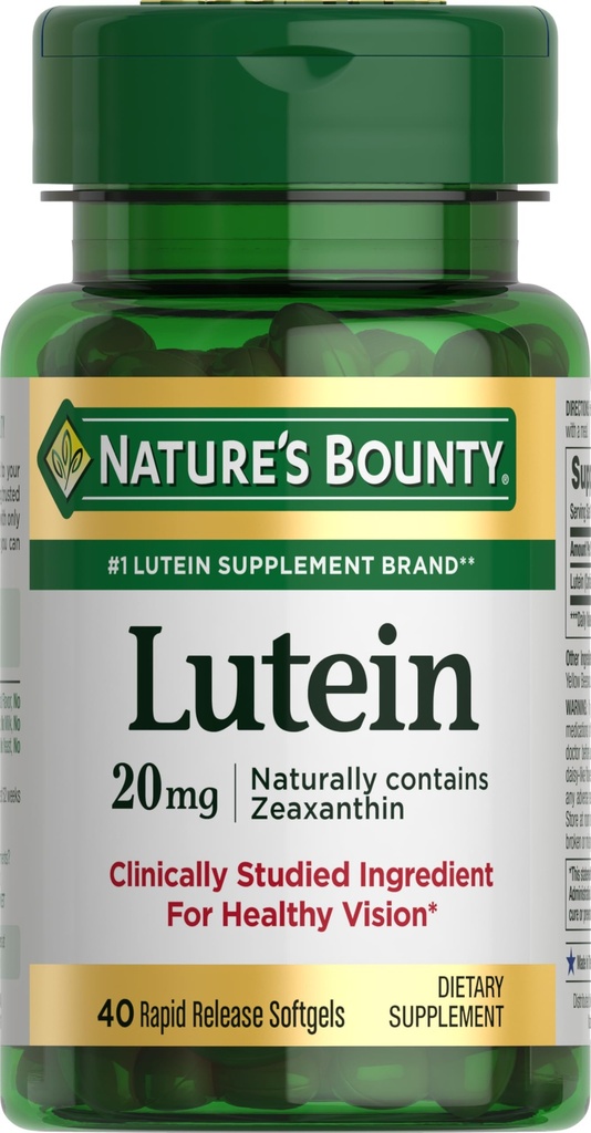 Naturens Bounty lutein piller, øye helse kosttilskudd og vitaminer, støtte visjon helse, 20 mg, 40 Softgels