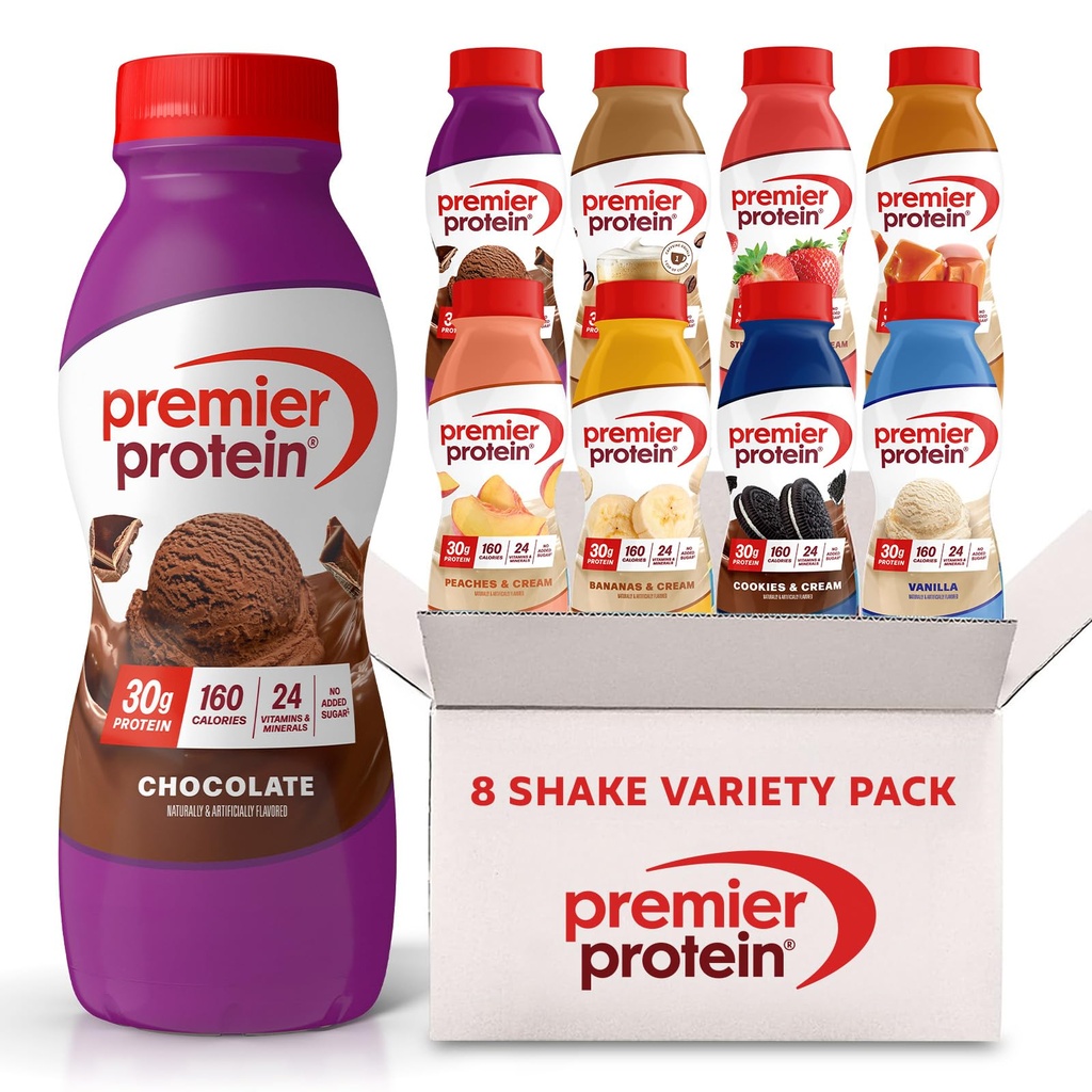 Premier Protein Shakes, 8 Flavor Variety Pack, 30g Protein, 1g Sukker, 24 vitaminer og mineraler, næringsstoffer for å støtte immunhelse 11.5 Fl Oz (8 pakke)